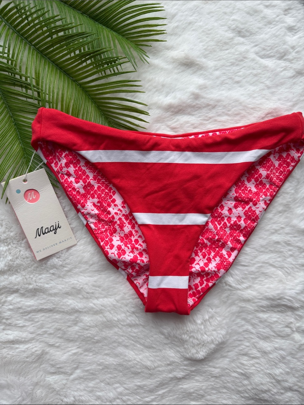 Maaji Red and White Stripe Bikini Bottom